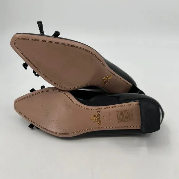Prada Black Patent Leather Heels with Bow AccentSize 38EU